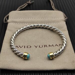 David Yurman Silver and Gold Bracelet with Turquoise Accents